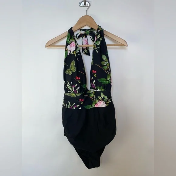 Cupshe Women's One Piece Bikini Floral Low Cut‎ Deep V Neck Backless XXL - Picture 2 of 11